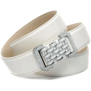 Anthoni Crown Ledergürtel in Hirschprägung, weiß, grafische Schließe,