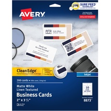 Avery Clean Edge bedruckbare Visitenkarten mit Sure Feed Technologie, 5,1 x 8,9 cm, weiße Leinenstruktur, 200 Blanko-Karten für Tintenstrahldrucker (08873)