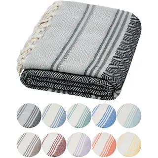 DEMMEX Bio-Baumwolle Hamamtuch 90x180cm groß | Diamond Weave Pestemal | 100% Türkische Baumwolle Saunahandtuch | Leichtes Strandtuch&Badetuch | Saugstark, Schnelltrocknend & Platzsparend, Schwarzgrau