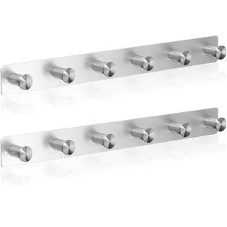 RICOO 2 x Wandgarderobe Metall Garderobenhaken MH025S-6x2 Hakenleiste 6 Edelstahl Haken zum Einhängen Garderobenhakenleiste Kleiderhaken Wand Handtuchhaken zum Bohren Garderobenleiste Metallhaken