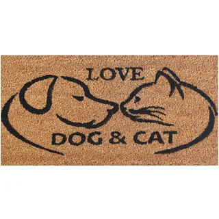 Bestlivings Fußmatte Kokos 25x50cm im Design: Katze & Hund - Schmutzfangmatte für Innen- und Außenbereich, Fussmatte schmal - PVC Unterseite