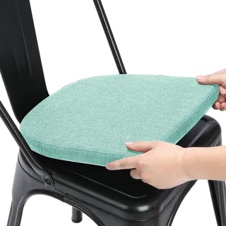 BUYUE Leinen 30x30 Kissen für Metallstuhl 1 Stück, Anti-Rutsch Sitzkissen für Esszimmer Küche Café stapelbare Stühle (U-Form, hellgrün, 1 Stück)