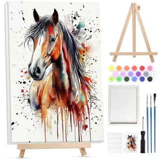 Lxmsja Malen Nach Zahlen Erwachsene Kinder mit Rahmen, Malen Nach Zahlen Pferd mit Holzstaffelei, Diy Set Erwachsene mit Pinseln und Acrylfarben Handgemalt Ölgemälde Leinwand für Home Décor, 20x30cm