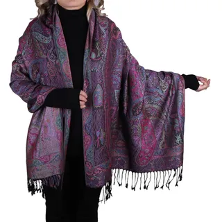 TZ Promise Pashmina-Schal mit Vintage-Tapisserie-Stil, Regenbogenfarben, luxuriöses Paisleymuster, Dunkelviolett, mehrfarbig, Large