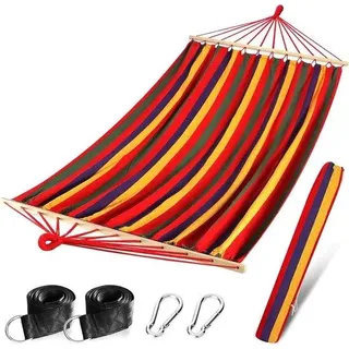 Garten-2-Personen-Hängematte - 120 cm Holzbügel - große Baumwollliege - tragbarer Tragesack - Aufhängeschnüre - Strandgarten-Camping-Liege - Bunt