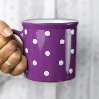 City to Cottage® - Keramik XXL Becher 500 ml | Kaffeebecher | Lila und Weiß | Polka Dots | Handgemacht | Keramik Geschirr | Große Tasse