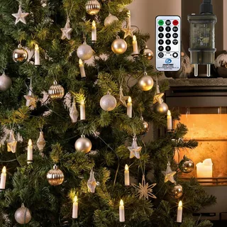 A.bigwhale 50er LED Weihnachtsbaum Lichterketten Innen, Kerzen Lichterkette Weihnachtsbaumkerzen mit Kabel, 8 Modi Christbaumkerzen Elektrisch Weihnachtsbaumbeleuchtung mit Timer, Weihnachtsdeko