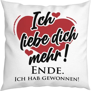 LIEBTASTISCH - Kissen mit Spruch. Ich Liebe Dich mehr. - Liebe - Schatz - Geschenk für Paare - Liebeskissen - 40x40cm Valentinstagsgeschenk