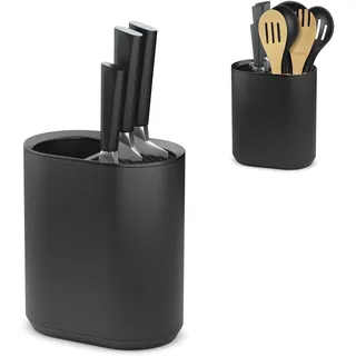 Messerblock ohne Messer und Utensilienhalter Küche, 19.5x18 cm, Schwarz | Behälter für Küchenhelfer, moderne und kompakte Aufbewahrung, Kunststoff, schwarz matt