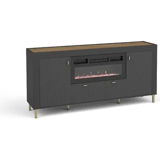 BETTSO Kommode mit Beleuchtung Kamin für Wohnzimmer MOSSA Schwarz - Schwarz