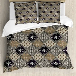 ABAKUHAUS asiatisch Bettbezug, Altertümlich Batik-Muster, Milbensicher Allergiker geeignet mit Kissenbezügen, 155 cm x 220 cm - 80 x 80 cm, Tan Schwarz - Braun