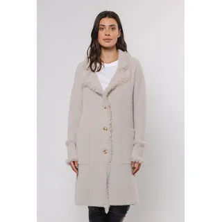 Longstrickjacke RINO & PELLE "CATENA", Damen, Gr. XS (34), grau (stone), Feinstrick, Obermaterial: 68% Polyamid, 24% Polyester, 8% Viskose, unifarben, gerade knielang, V-Ausschnitt, leicht ausgefranste Kante, Strickjacken Longstrickjacke, mit Fransendetails und Knöpfen, Topseller