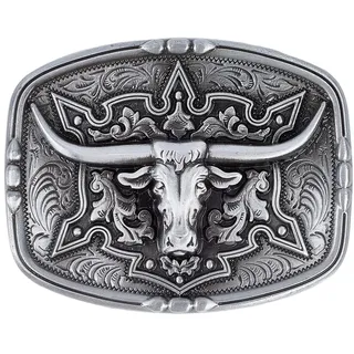 CALFOVERA Western Cowboy Gürtelschnalle Mit Bullenkopf Vintage Rechteckig Cowgirl Rodeo Longhorn Bulle Taillenschnalle Country Gürtelschnalle Gravierter Cowboy Legierungsverschluss Herren(Splitter)
