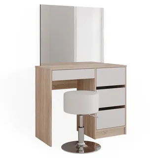 Vicco Schminktisch-Set Sherry Sonoma 90 cm mit Hocker , Sonoma Eiche , Holzwerkstoff , 4 Fächer , 4 Schubladen , Rechteckig,Rechteckig , 90x75x40 cm , Schlafzimmer, Schminktische