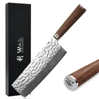 Wakoli Nussbaum Damast Nakirimesser I 16,5 cm Klinge I Nussbaumholzgriff