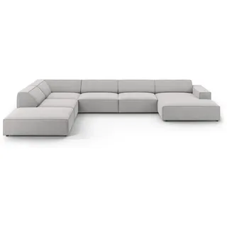 micadoni Panoramasofa, hellgrau Textil, 7-Sitzer, U-Form, 262x70x364 cm, Hergestellt in Europa, Wohnzimmer, Sofas , Couches, Sofas, Bigsofas