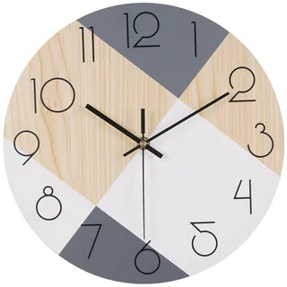 Sinsoledad Wanduhr Ohne Tickgeräusche Moderne MDF Holzoptik, Große Zahlen, Runde Uhr für Wohnzimmer Schlafzimmer & Büro