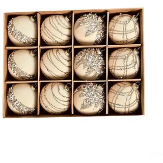 Samt-Weihnachtskugeln zum Aufhängen, 6 cm, Diamant-Pailletten, dekorative Kugeln, Fenster-Hängekugeln, Beige, 12 Stück