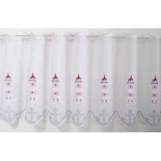 Stickereien Plauen Scheibengardine »Leuchtturm« Stangendurchzug 1 Stk. tlg. mit echter Plauener Spitze Stickerei, bunt