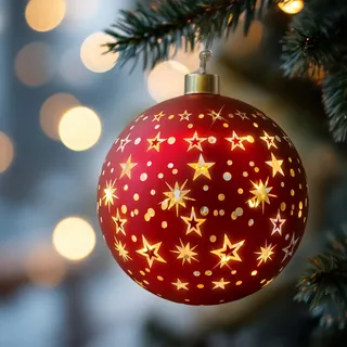 Glas Weihnachtskugel rot zum Hängen mit 10 LED beleuchtet - 12 cm - Deko Kugel Leuchte warm weiß Batterie betrieben - Advent Winter Kugelleuchte Stimmungslicht Christbaumkugel elegant