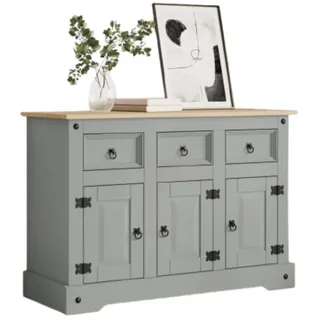 Sideboard 43 x 112 x 78 cm massives Kiefernholz Holzwerkstoff Natur Schwarz Grau - Grau