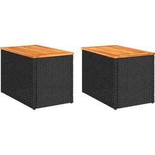 vidaXL Garten-Beistelltische 2 Stk Schwarz 55x34x37cm Poly Rattan Holz - Schwarz