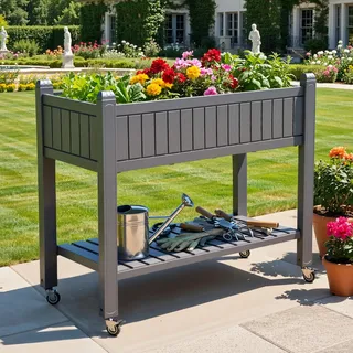 DWVO Hochbeete mit Rankgitter 108.5 * 44 * 89.5cm,Garten-Rankgitter mit Rädern, Drainagelöchern und Stopfen für Kletterpflanzen, Hochbeet hält 6.8 kg für Gemüse, Blumen(Grau)
