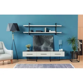 Wohnwand Design Wandregal TV-Ständer Regal Wohnzimmer Holz Einrichtung - Weiß