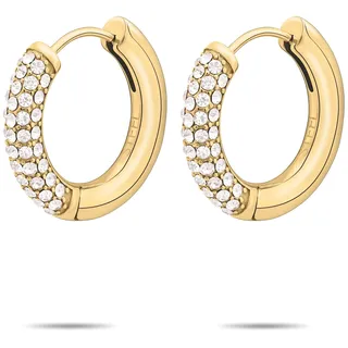 Paar Creolen TAMARIS "Schmuck Geschenk Edelstahl Creole Glitter Donut Familie", gelbgoldfarben, kristallweiß, kristallweiß, Ohrringe, Damen, 21,6mm, Edelstahl, Paar Creolen, mit Glasstein