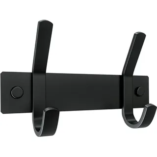 SAYONEYES Mattschwarze Garderobenleiste Wandhalterung mit 2 Doppelhaken zum Aufhängen - 15,2 cm Heavy Duty SUS304 Edelstahl Rustikale Garderobenhaken - Hut, Kleidung, Geldbörse, Handtuch Wandhaken - 1