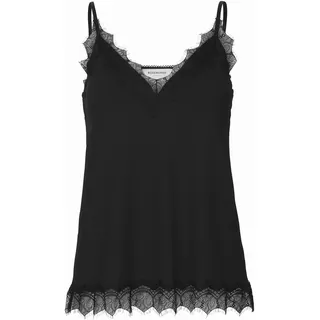 Spaghettitop ROSEMUNDE "Billie Strap Top", Damen, Gr. 40, schwarz, Obermaterial: 90% Polyester, 10% Elasthan, unifarben, normal hüftlang, V-Ausschnitt, Tops Spaghettitop, Vintage-Spitzenbesatz an Ausschnitt und Saum, feminin