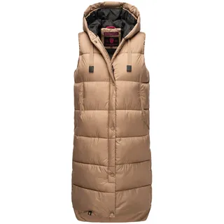 Marikoo Damen, Weste Steppweste lang gesteppte Übergangsweste Kapuze warm B967 [B967-Sayor-Taupe-Grey-Gr.M] - M