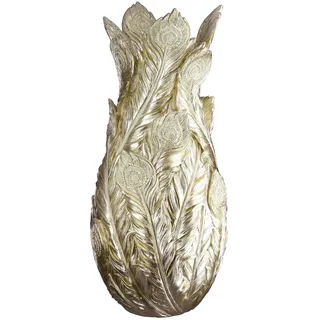 GILDE Vase Pavoa aus Kunstharz - goldfarben - glänzend - Pfauenfedermotiv - Höhe 40cm x Ø 19cm - Dekovase