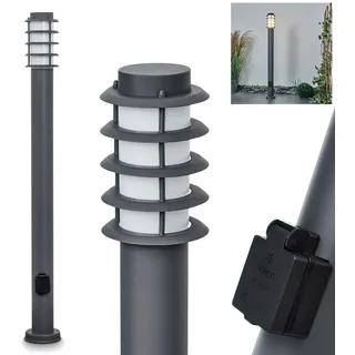HOFSTEIN Außenstehleuchte Tunes mit Steckdose, Außenwegeleuchte aus Metall/Kunststoff in Anthrazit/Weiß, moderne Wegeleuchte für Garten, Außenbereich, Hof, Höhe 110 cm, E27, IP44