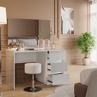 Vicco Schminktisch Marla, 120 cm mit Spiegel und Hocker, Weiß Hochglanz