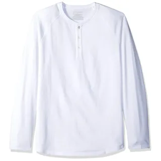 Amazon Essentials Langarmshirt für Herren, normale Passform, Henley, erhältlich in Big & Tall, Weiß, Größe 6XL