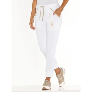 Sweathose CLASSIC BASICS, Damen, Gr. 38, Normalgrößen, weiß (weiß, beige), 100% Baumwolle, gemustert, lang, Hosen Sweathose