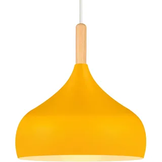 iDEGU Hängelampe Retro 24cm Hängeleuchte Moderne Skandinavisch E27 Deckenleuchte aus Metall Holz Pendelleuchte für Schlafzimmer Esszimmer Küche Wohnzimmer (Orangegelb,1 Stück)
