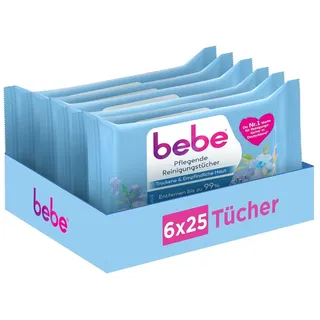 bebe Pflegende Reinigungstücher gründlich reinigende Abschminktücher mit Kokoswasser für trockene & empfindliche Haut , 6 x 25 Stück