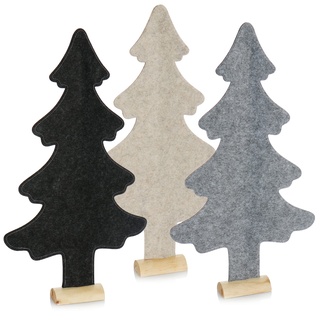 COM-FOUR® 3X Dekorativer Filz-Aufsteller für Weihnachten - Tannenbaum aus Filz mit Fuß aus Massivholz - Weihnachtsbaum als Deko (03 Stück Tanne 61cm bunt)