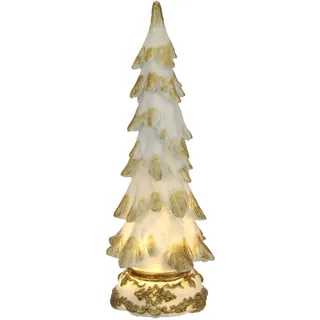 Dekobaum aus Polyresin mit LED Licht Tannenbaum beleuchtet Adventsdeko Weihnachtsdeko Ornament Dekofigur Christbaum beleuchtet Weihnachtsbeleuchtung Weihnachtsfigur Leuchtfigur, 34 cm