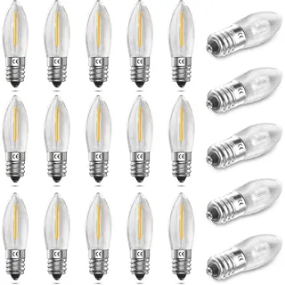 Luxvista E10 LED Kerzen für Schwibbogen 0.2W LED Kerzen für Lichterbogen Warmweiss 2200K, E10 LED Filament Kerzen für Lichterbogen, Schwibbogen, Weihnachten LED Lichterkette AC 12V 23V 34V (20 Stück)