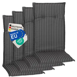 NYVI Gartenstuhl Auflagen Hochlehner 4er Set Barcelona - UV-Beständig, Atmungsaktiv, Strapazierfähig - Hochlehnerauflagen Outdoor - Sitzauflagen für Gartenstühle 118x50cm Grau Weiße Streifen