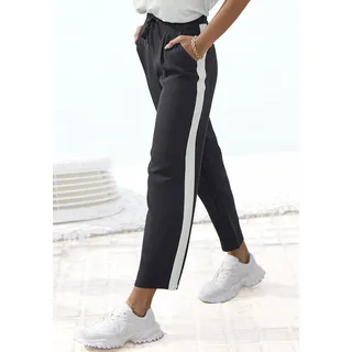 Schlupfhose VIVANCE "mit lockerem Bein", Damen, Gr. 34, N-Gr, schwarz-weiß (schwarz, weiß), Jersey, Obermaterial: 95% Polyester, 5% Elasthan, unifarben mit Farbeinsatz, figurumspielend knöchellang, Hosen Schlupfhose, mit sportlichen Kontraststreifen, leichte Sommerhose, knitterfrei, Topseller