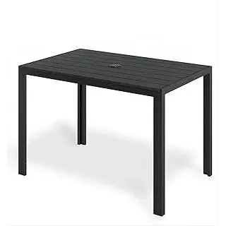 Clevich Gartentisch mit Schirmloch, 110×70cm wetterfester Balkontisch, Aluminium, WPC rechteckiger Outdoortisch, rutschfest und witterungsbeständig, bietet Platz für 4-6 Personen, schwarz