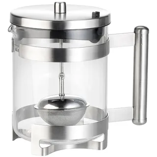 Rosenstein & Söhne Glasteekanne: Teekanne aus Borosilikatglas, Teesieb, Edelstahl-Griff & -Gestell, 1 l (Teekanne mit Sieb zum Hochziehen, Glaskanne, Tee)