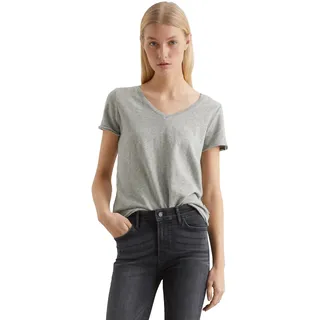 T-Shirt MARC O'POLO DENIM, Damen, Gr. M, grau (grau, meliert), Jersey, Obermaterial: 100% Baumwolle, figurbetont hüftlang, tiefer V-Ausschnitt, geschnittene Kante, Shirts T-Shirt, mit abgerundetem V-Neck