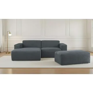 Ecksofa INOSIGN "Koa,228cm, L-Form, Modulsofa, Webstoff, Cord, Struktur, Chenille", dunkelgrau, B:228cm H:88cm T:159cm, 100% Polyester, Sofas, Ecksofa, Designsofa, Set, Hocker inklusive, weicher Lounge-Sitzkomfort