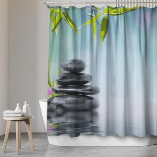 SANFINO Duschvorhang 180x200 inkl. 12 Ringe - Wasserdichter Duschvorhang mit Motiv für Badewanne und Dusche, Anti-Schimmel Badevorhang Textil, Antibakteriell & Öko-Tex Zertifiziert - Asia