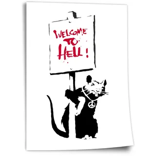 Poster aus Baumwolle Banksy Hip Hop Ratte - Modern Street-Art - Kunstdruck Klein bis Groß XXL - Geschenk Wohnzimmer, Schlafzimmer Kunstdruck ohne Rahmen, Wandbild - A4, A3, A2, A1, A0, XXL - Wohnzi..